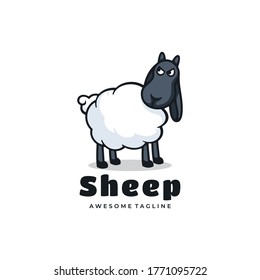 Vector Logo Illustration Sheep Simple Mascot Style.