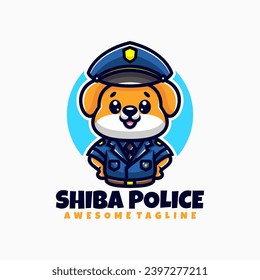 Vector Logo Illustration Shiba Police Mascot Cartoon Style.