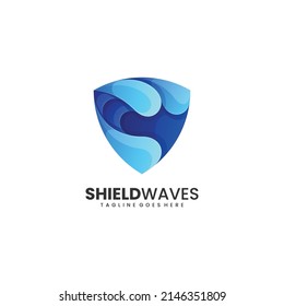 Vector Logo Illustration Shield Waves Colorful Style.