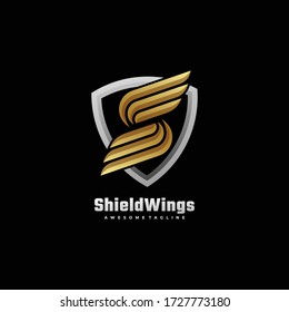 Vector Logo Illustration Shield Wings Gradient Colorful Style