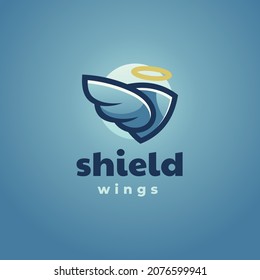 Vector Logo Illustration Shield Wings Simple Mascot Style.