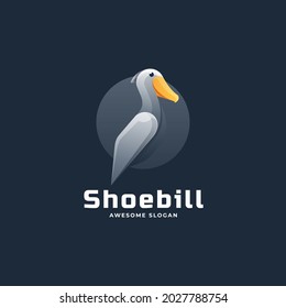 Vector Logo Illustration Shoebill Gradient Colorful Style.