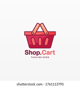 Vector Logo Illustration Shop Cart Cute Cartoon.