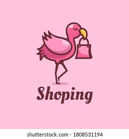Vector Logo Illustration Shop Simple Mascot Style.