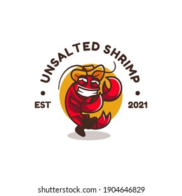 Vector Logo Illustration Shrimp Simple Mascot Style.