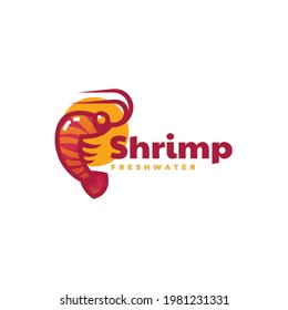 Vector Logo Illustration Shrimp Simple Mascot Style.