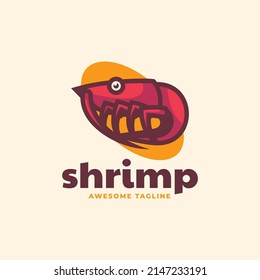 Vector Logo Illustration Shrimp Simple Mascot Style.