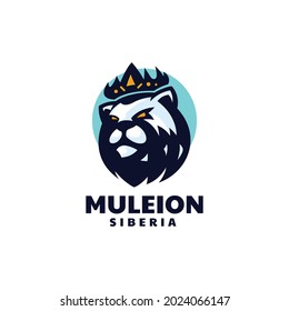 Vector Logo Illustration Siberian Lion Simple Mascot Style.