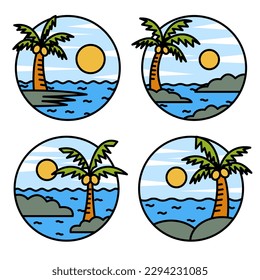 vector logo illustration simple cute and modern of nature beach and mountain in the shape of a circle