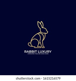 Vector Logo Illustration Sitting Rabbit Line Art
