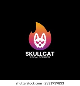 Vector Logo Illustration Skull Cat Gradient Colorful Style