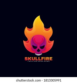 Vector Logo Illustration Skull Fire Gradient Colorful Style.