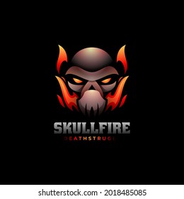 Vector Logo Illustration Skull Fire Gradient Colorful Style.