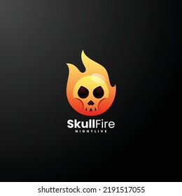 Vector Logo Illustration Skull Fire Gradient Colorful Style.