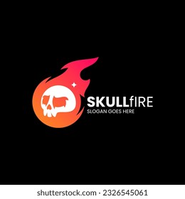 Vector Logo Illustration Skull Fire Gradient Colorful Style