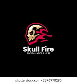 Vector Logo Illustration Skull Fire Simple Mascot Style  