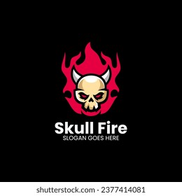 Vector Logo Illustration Skull Fire Simple Mascot Style