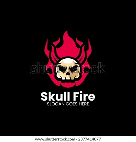 Vector Logo Illustration Skull Fire Simple Mascot Style