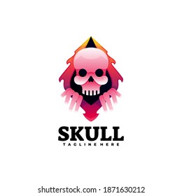 Logo Vector Ilustración Estilo de color gradiente de cráneo.