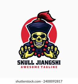 Vector Logo Illustration Skull Jiangshi Mascot Cartoon Style.