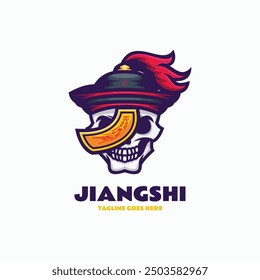 Vector Logo Illustration Skull Jiangshi Simple Mascot Style.