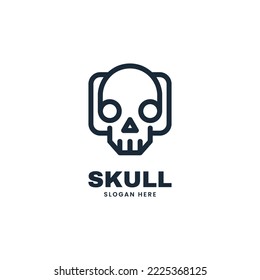 Vector Logo Illustration Skull Line Art Style