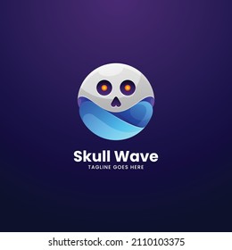 Vector Logo Illustration Skull Waves Gradient Colorful Style.