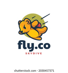 Vector Logo Illustration Skydiving Bear Mascot Cartoon Style.