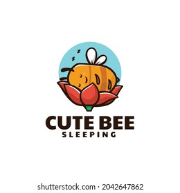 Vector Logo Illustration Sleeping Bee Mascot Cartoon Style.