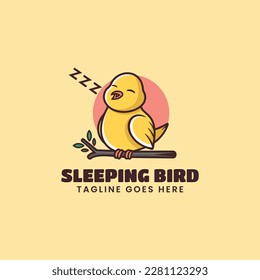 Vector Logo Illustration Sleeping Bird Mascot Cartoon Style.
