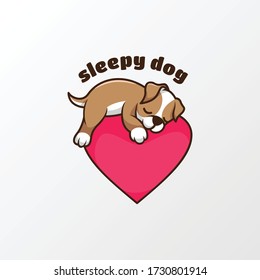 Vector Logo Illustration Sleepy Dog Cute Cartoon Style.