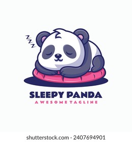 Vector Logo Illustration Sleepy Panda Mascot Cartoon Style.