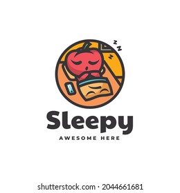 Vector Logo Illustration Sleepy Tomato Mascot Cartoon Style.