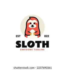 Vector Logo Illustration Sloth Simple Mascot Style.