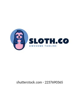 Vector Logo Illustration Sloth Simple Mascot Style.