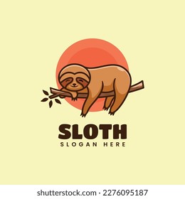 Vector Logo Illustration Sloth Simple Mascot Style.