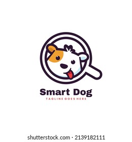 Vector Logo Illustration Smart Dog Mascot Cartoon Style.