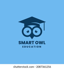 Vector Logo Illustration Smart Owl Silhouette Style.