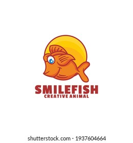 Vector Logo Illustration Smile Fish Mascot Cartoon Style.