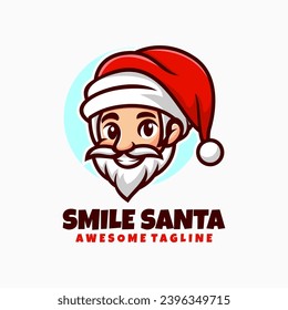 Vector Logo Illustration Smile Santa Mascot Cartoon Style.