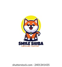 Vector Logo Illustration Smile Shiba Mascot Cartoon Style.