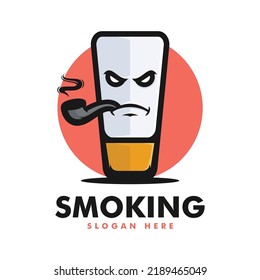 Vector Logo Illustration Smoking Mascot Cartoon Style.
