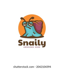 Vector Logo Illustration Snail Simple Mascot Style.