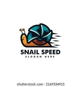 Vector Logo Illustration Snail Speed Simple Mascot Style.