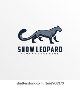Vector Logo Illustration Snow Leopard Mascot Cartoon Style.