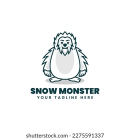 Vector Logo Illustration Snow Monster Mascot Cartoon Style.