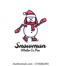 Vector Logo Illustration. Snowman Cute Cartoon Style.