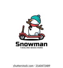 Vector Logo Illustration Snowman Mascot Cartoon Style.