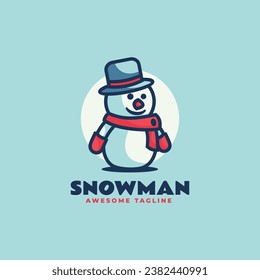 Vector Logo Illustration Snowman Mascot Cartoon Style.