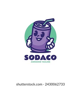 Vector Logo Illustration Soda Mascot Cartoon Style.